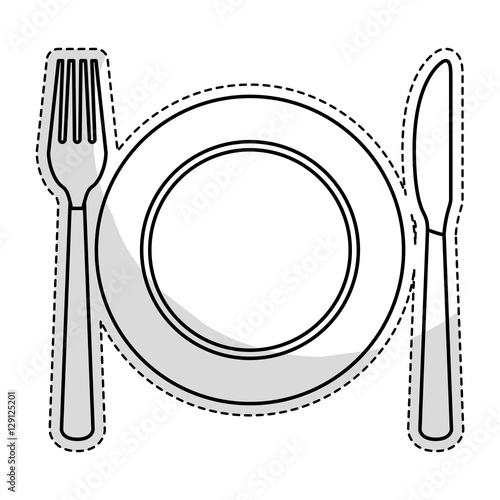 sticker of plate with cutlery icon over white background. vector illustraiton