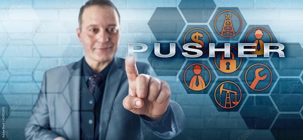 Smiling Male Oil Rig Manager Touching PUSHER Smiling Male Oil Rig Manager Touching PUSHER