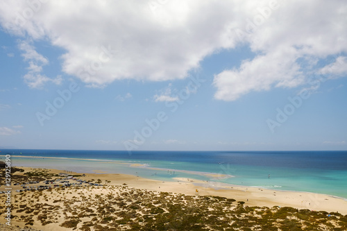 Aerial view on famous beach Playa de Sotavento on the Canary island Fuerteventura  Spain.