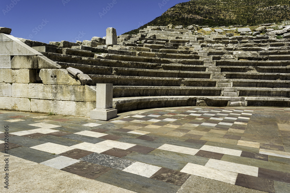 Ruins of theater in ancient city of Messinia, Peloponnese, Greece