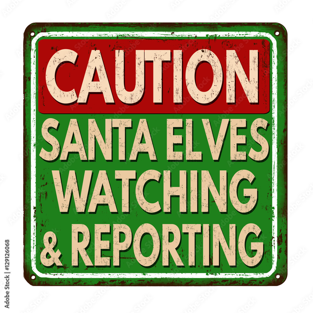 Santa elves watching and reporting vintage metal sign Stock Vector ...