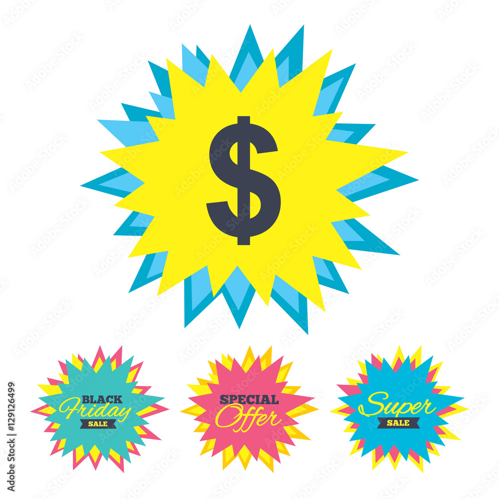 Sale stickers and banners. Dollars sign icon. USD currency symbol. Money label. Star labels. Vector Sale stickers and banners. Dollars sign icon. USD currency symbol. Money label. Star labels. Vector
