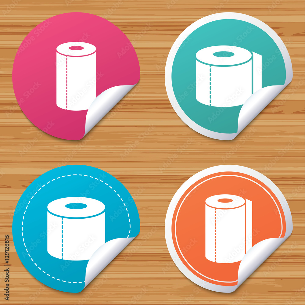 Round stickers or website banners. Toilet paper icons. Kitchen roll towel symbols. WC paper signs. Circle badges with bended corner. Vector Round stickers or website banners. Toilet paper icons. Kitchen roll towel symbols. WC paper signs. Circle badges with bended corner. Vector