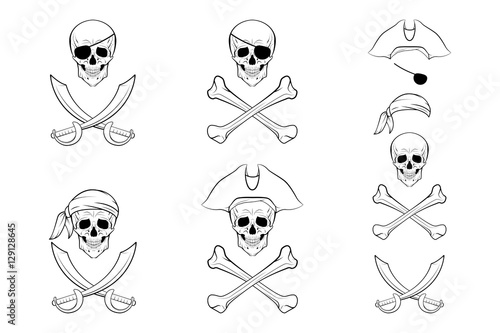 Pirate Skull set. Vector design templates.
