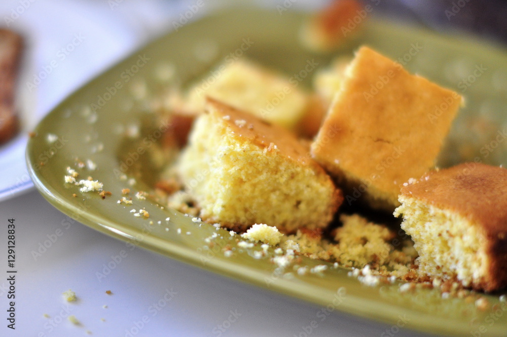 Cornbread on a plate Cornbread on a plate