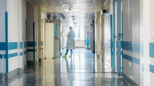 Medical Staff at the Hospital's Corridor. Timelapse