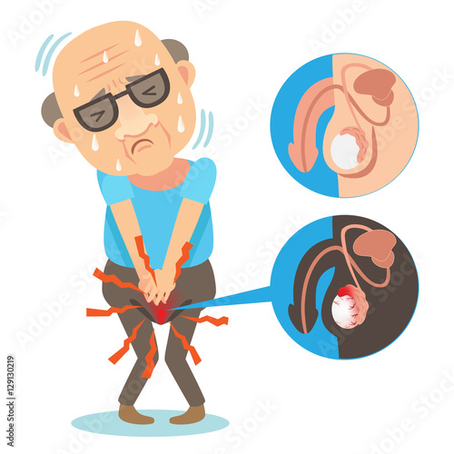 Canvas Print Testicular Pain Old Man hand holding on middle crotch of trousers