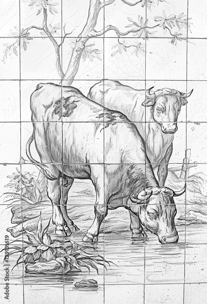 Naklejka premium Tiles with cows