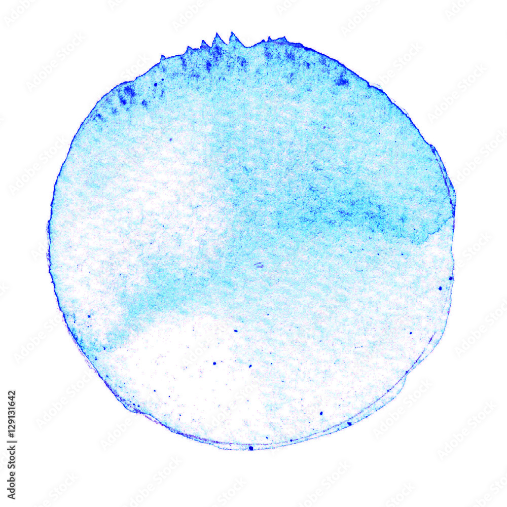 Blue circle painted with watercolors isolated on a white background. Watercolor. Blue circle painted with watercolors isolated on a white background. Watercolor.