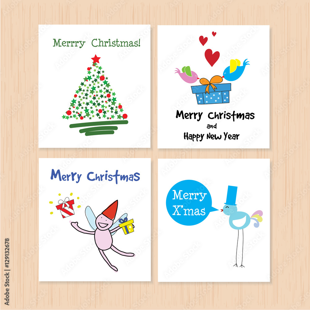 Set of greeting card: Merry Christmas and Happy New Year Creativ