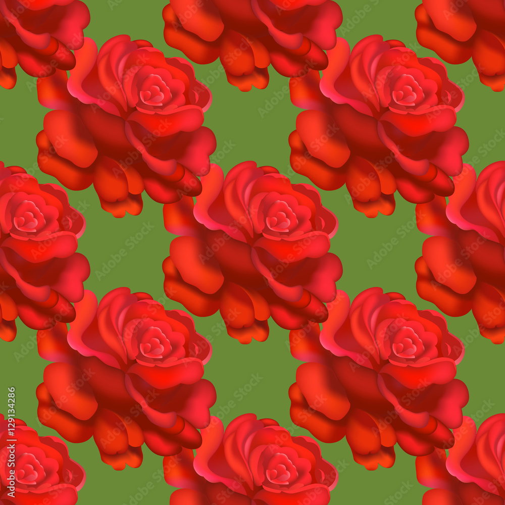 Seamless red roses pattern. Vector illustration