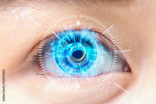 Close-up blue eye. High technology the futuristic. : cataract