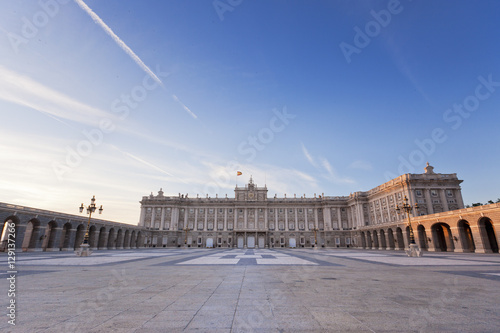 Royal Palace of Madrid on a beautiful sunny day right before sunset 