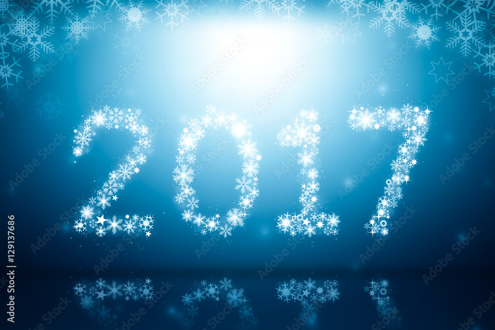 Happy New Year 2017 greeting card. Snowflake and winter background with 2017 text new year
Happy New Year 2017 greeting card. Snowflake and winter background with 2017 text new year