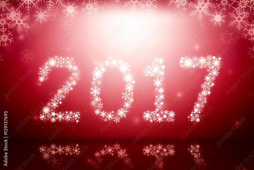 Happy New Year 2017 greeting card. Snowflake and winter background with 2017 text new year
Happy New Year 2017 greeting card. Snowflake and winter background with 2017 text new year