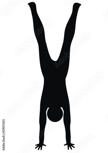 handstand, yoga, vector icon, black silhouette
