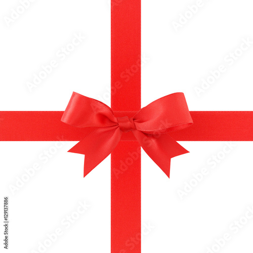 red ribbon and bow isolated on white background, for decoration and add beauty to gift box