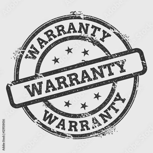 Warranty rubber stamp isolated on white background. Grunge round seal with text, ink texture and splatter and blots, vector illustration.