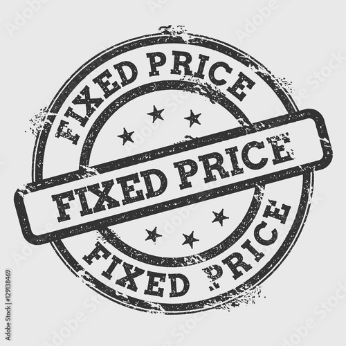 Fixed price rubber stamp isolated on white background. Grunge round seal with text, ink texture and splatter and blots, vector illustration.