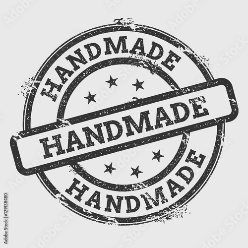 Handmade rubber stamp isolated on white background. Grunge round seal with text, ink texture and splatter and blots, vector illustration.