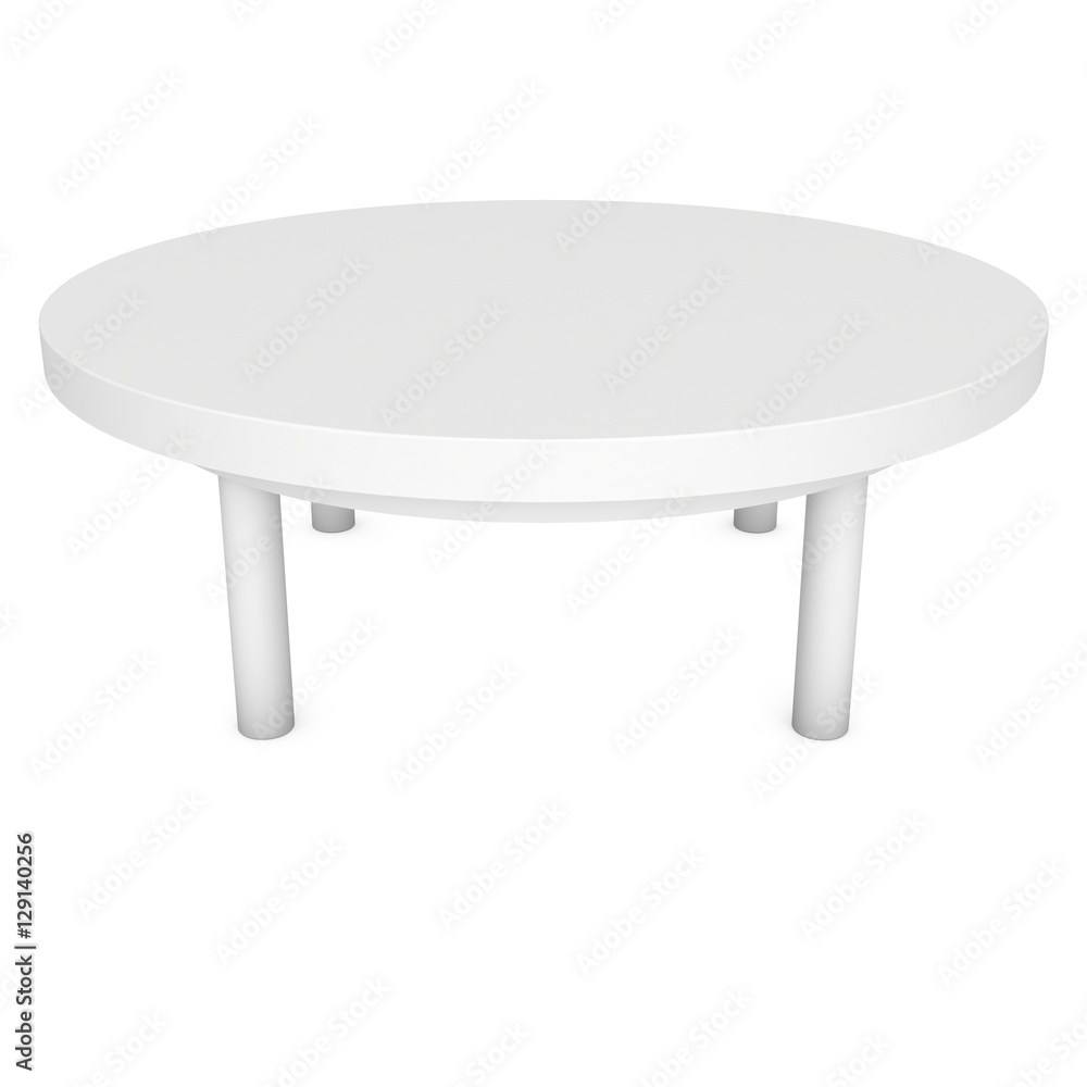 White Round Table. 3D render isolated on white. Platform or Stand Illustration. Template for Object Presentation. White Round Table. 3D render isolated on white. Platform or Stand Illustration. Template for Object Presentation.