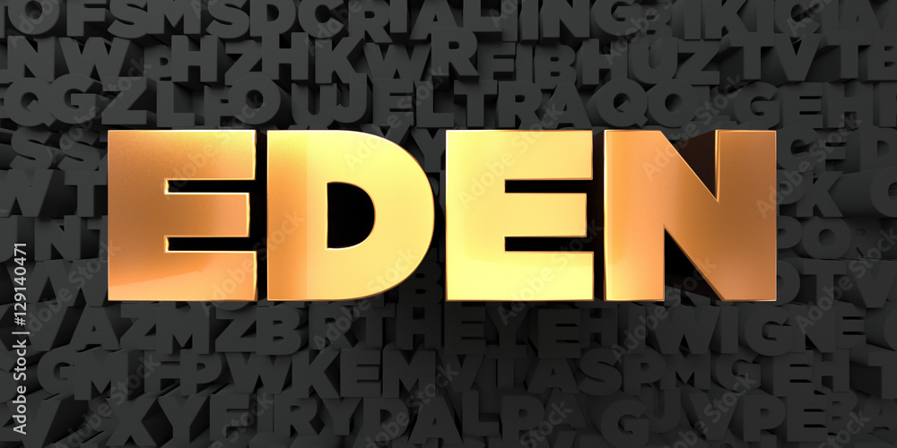 Eden - Gold text on black background - 3D rendered royalty free
