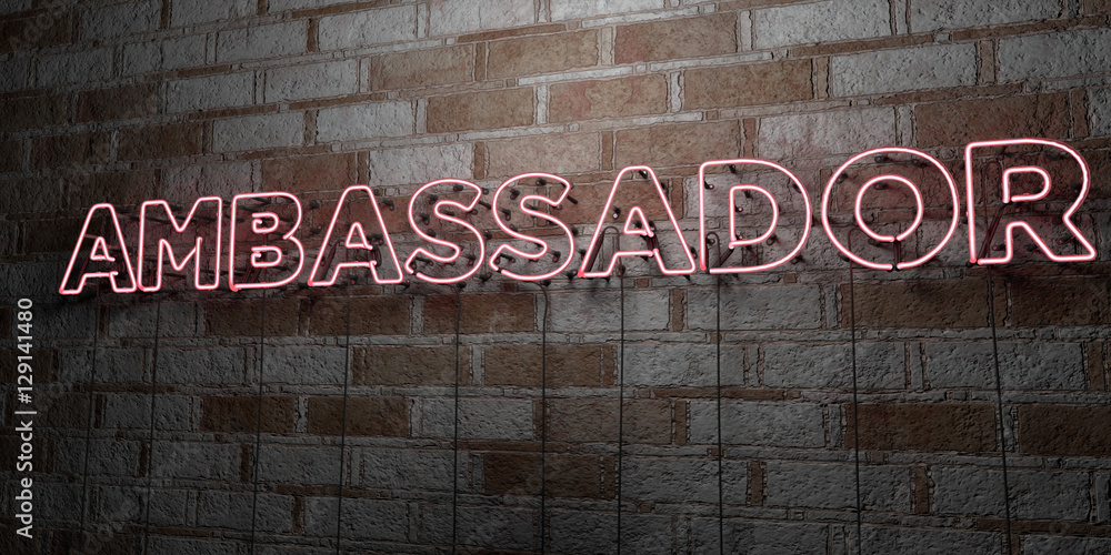 Φωτογραφία AMBASSADOR - Glowing Neon Sign on stonework wall - 3D rendered royalty free stock illustration