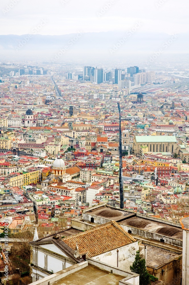 Naples, Italy - panoramic view of Spaccanapoli, the street that divides the old city