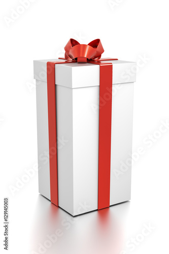 Wallpaper Mural White gift box with red ribbon bow tie from side angle. Tall, vertical, square and medium size. Torontodigital.ca
