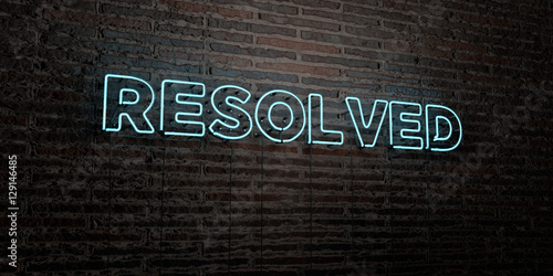 RESOLVED -Realistic Neon Sign on Brick Wall background - 3D rendered royalty free stock image. Can be used for online banner ads and direct mailers..