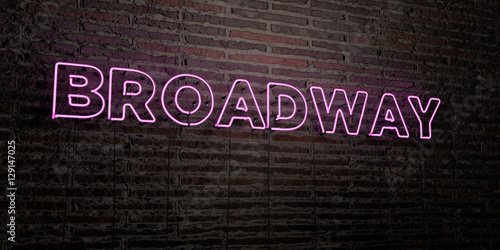 Fotografija BROADWAY -Realistic Neon Sign on Brick Wall background - 3D rendered royalty free stock image