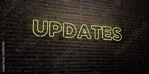 UPDATES -Realistic Neon Sign on Brick Wall background - 3D rendered royalty free stock image. Can be used for online banner ads and direct mailers.. photo
