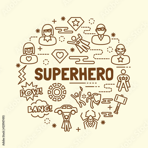 superhero minimal thin line icons set