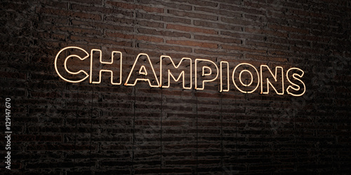 Photo CHAMPIONS -Realistic Neon Sign on Brick Wall background - 3D rendered royalty free stock image