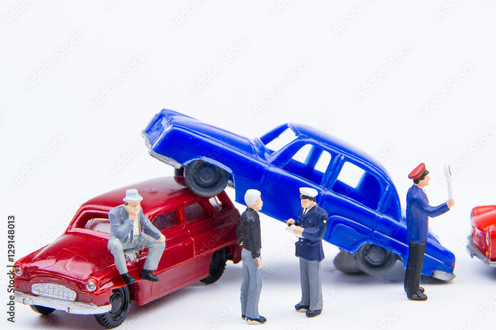 Miniature tiny toys car crash accident damaged.Insurance on the Miniature tiny toys car crash accident damaged.Insurance on the