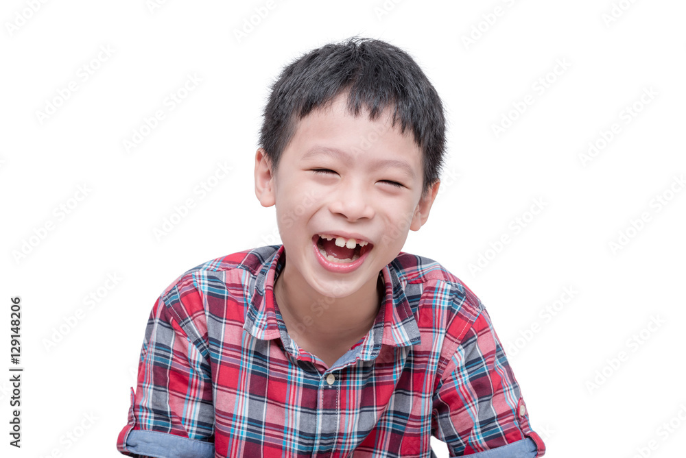 Young asian boy laughing over white background Young asian boy laughing over white background