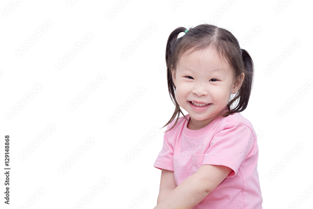 Little asian girl smiling over white background Little asian girl smiling over white background