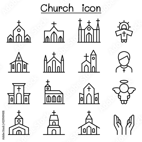 Church icon set in thin line style