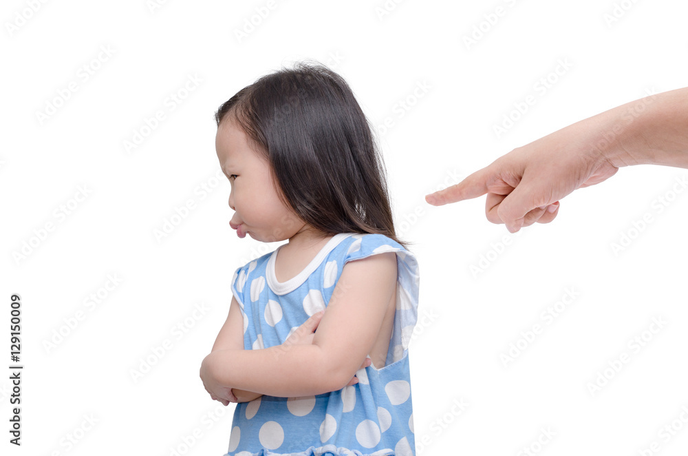 Displeased girl refuse her parent command. Displeased girl refuse her parent command.