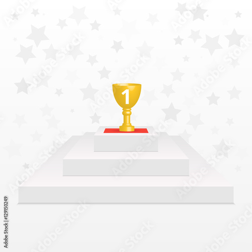 Trophy Cup on prize podium. Winner cup Vector illustration.
