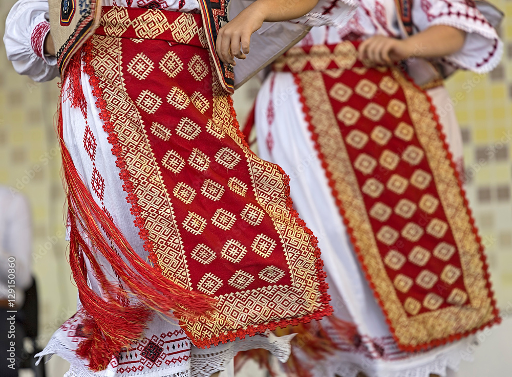 Detail of traditional Romanian folk costumes for women Stock Photo