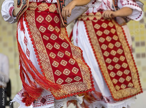 Detail of traditional Romanian folk costumes for women