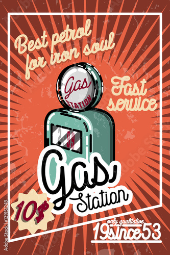 Color vintage gas station poster