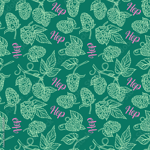 seamless green pattern of sketch hops