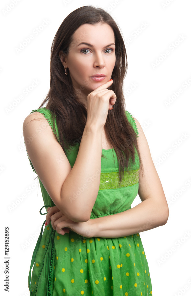 Portrait of sexy beautiful woman in green dress Portrait of sexy beautiful woman in green dress