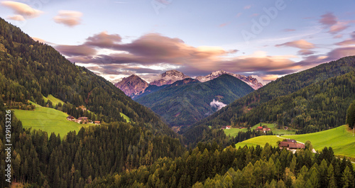 Evening view at Dolomites mountains from Onies - Italy photo