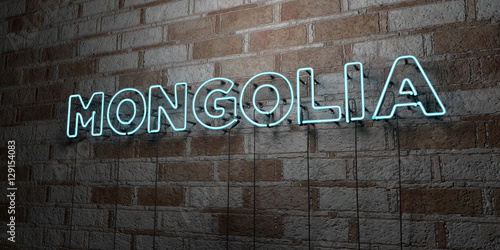 MONGOLIA - Glowing Neon Sign on stonework wall - 3D rendered royalty free stock illustration. Can be used for online banner ads and direct mailers..