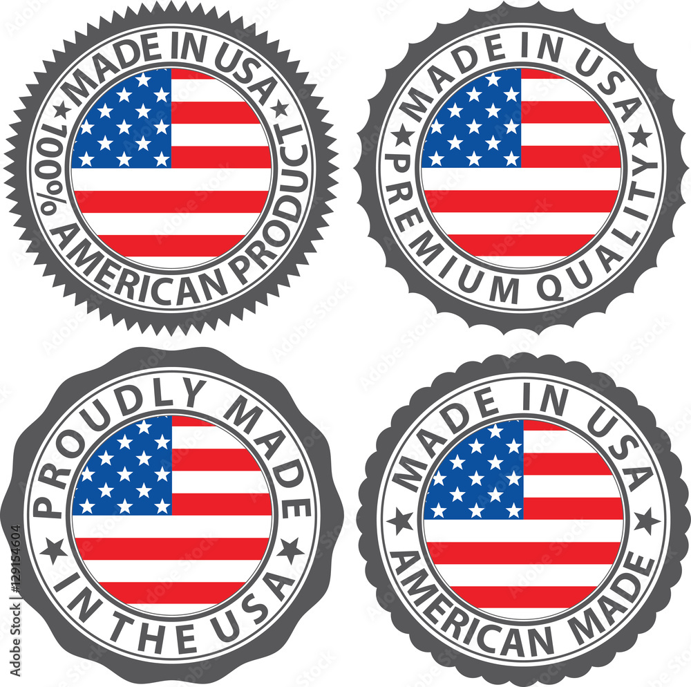 Made in USA label set with flag, vector illustration Made in USA label set with flag, vector illustration