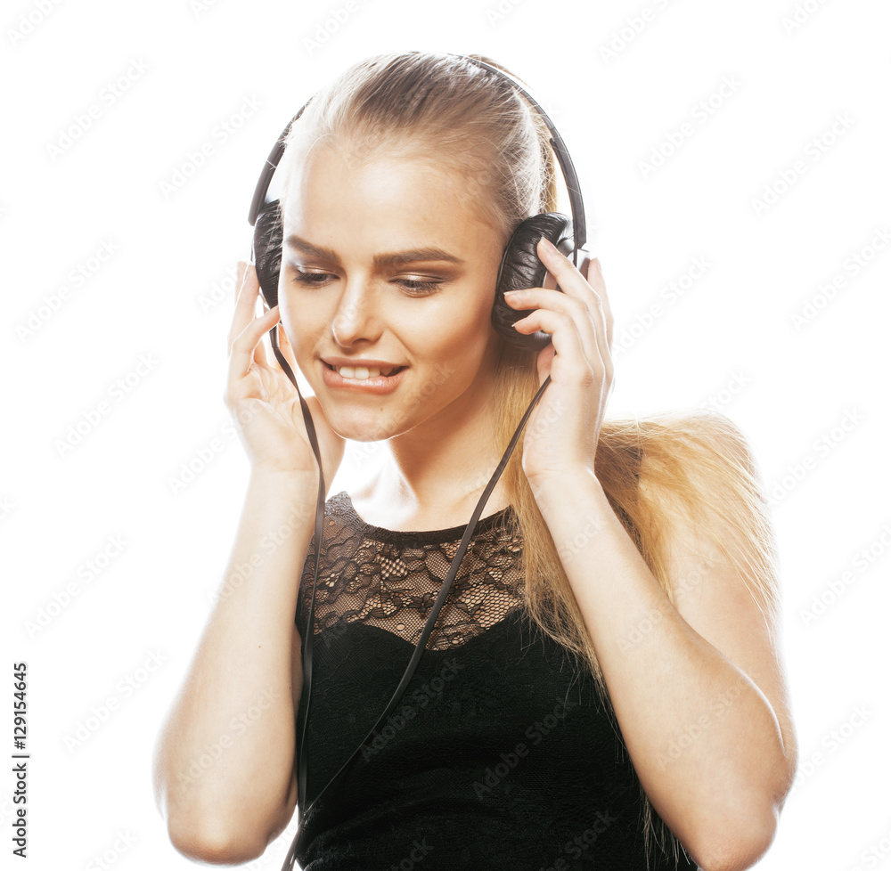 young sweet talented teenage girl in headphones singing isolated young sweet talented teenage girl in headphones singing isolated