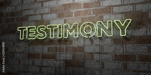 Billede på lærred TESTIMONY - Glowing Neon Sign on stonework wall - 3D rendered royalty free stock illustration